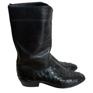 JS Justin Style Men's Ostrich Soft Leather Boots Black Cowboy Western Size 8E